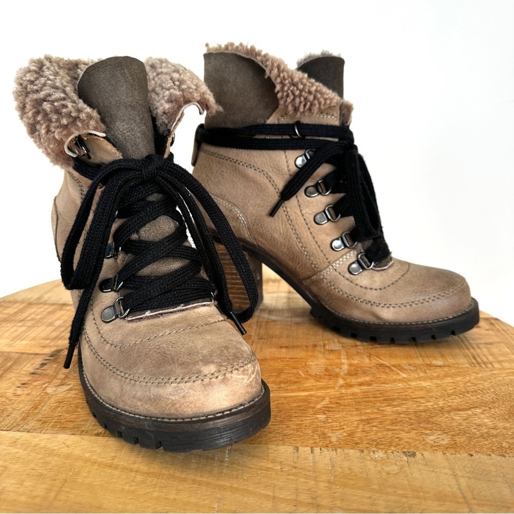 Steve Madden Lace-up Boots, Leather & Shearling, with Stacked Heels
